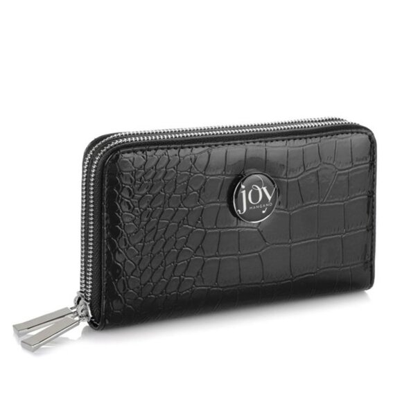 JOY E Lite Croco Couture Embossed Multi-Pocket Wallet with RFID Blocking, BLACK - Picture 1 of 6